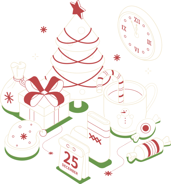 Christmas Tree and other ornaments illustrations